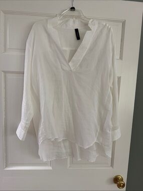 Marc Cain White V-Neck Linen-Blend Tunic